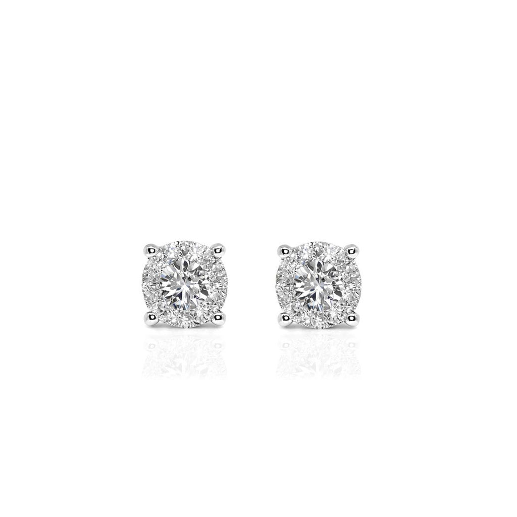 18K Round Cut Illusion Diamond Stud Earrings