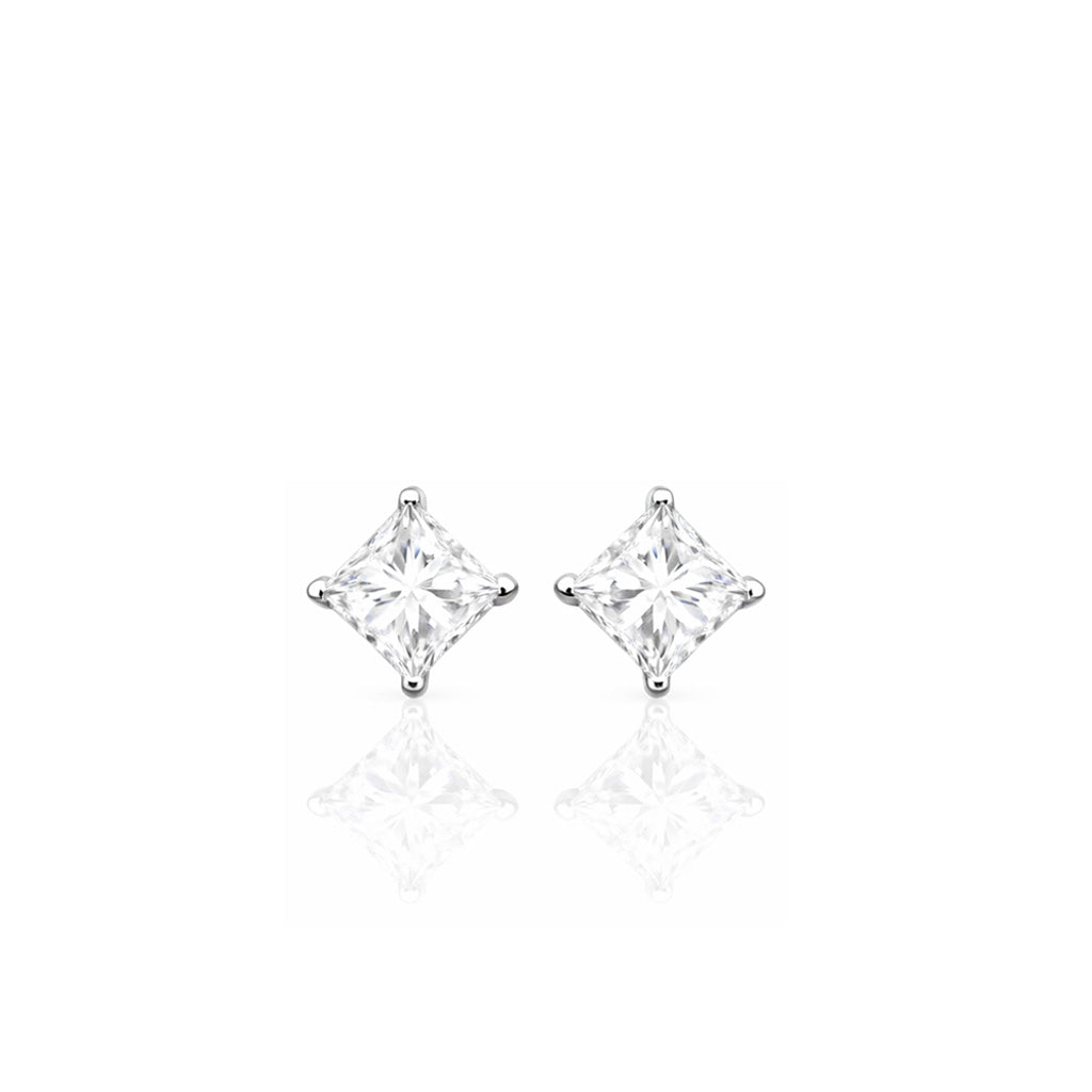 18K 4 Prongs Princess Cut Diamond Stud Earrings