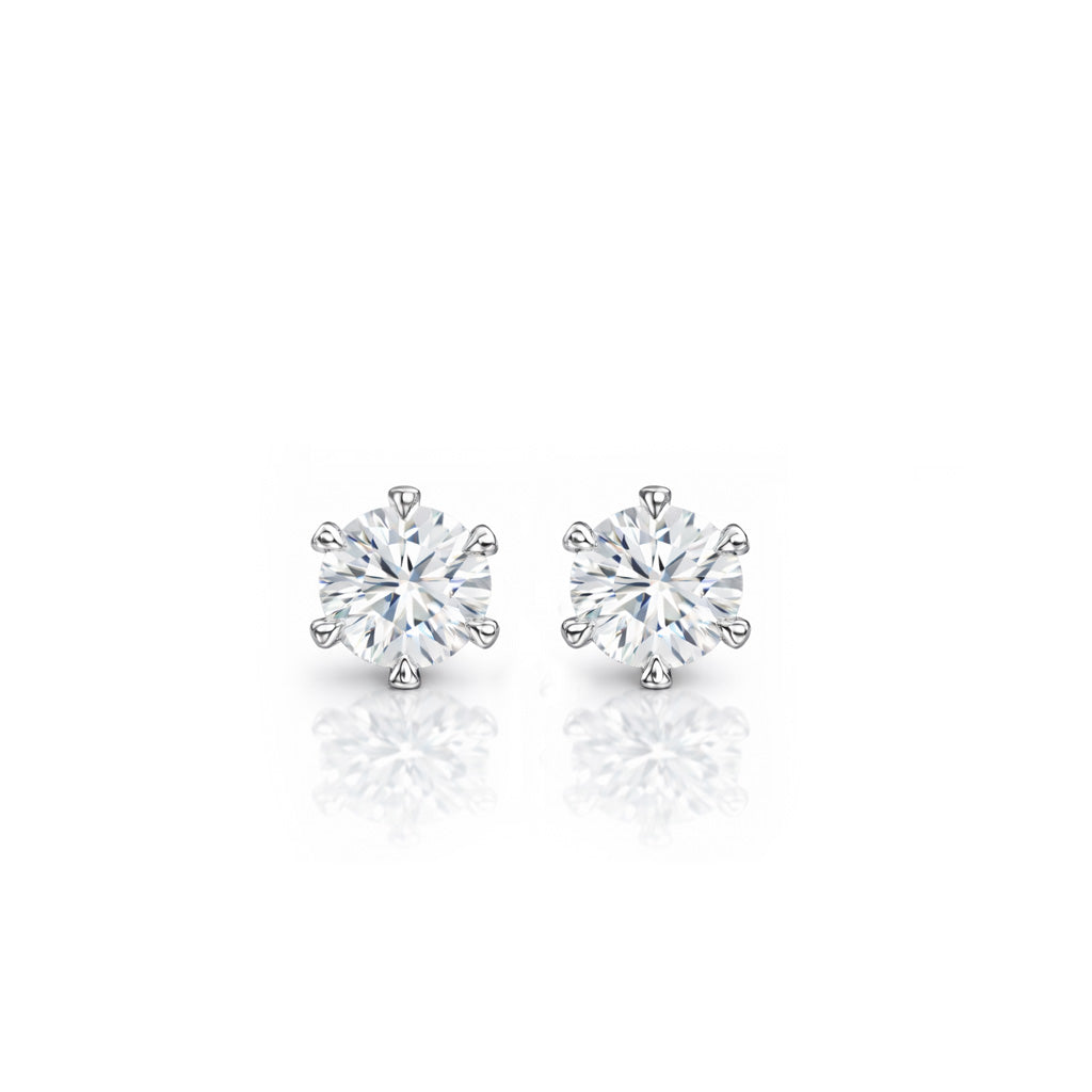 18K 6 Prongs Round Solitaire Diamond Stud Earrings