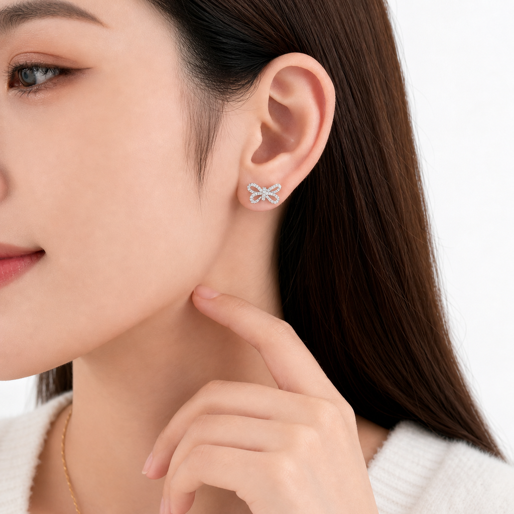Sparkling Pavé Ribbon Bow Stud Earrings
