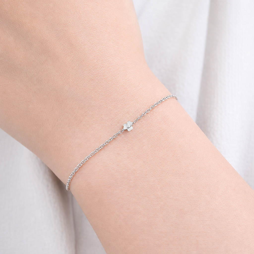 18K Dainty Sparkling Clover Flower Bracelet