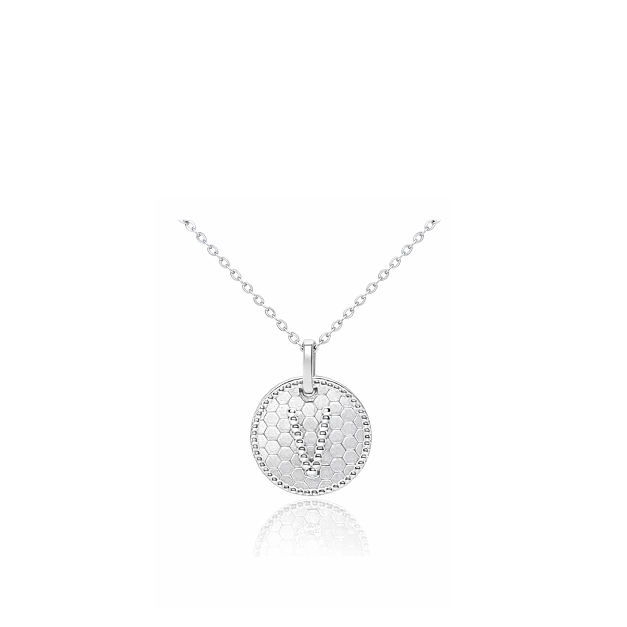 18K Honeycomb Initial Diamond Pendant   Letter "V"