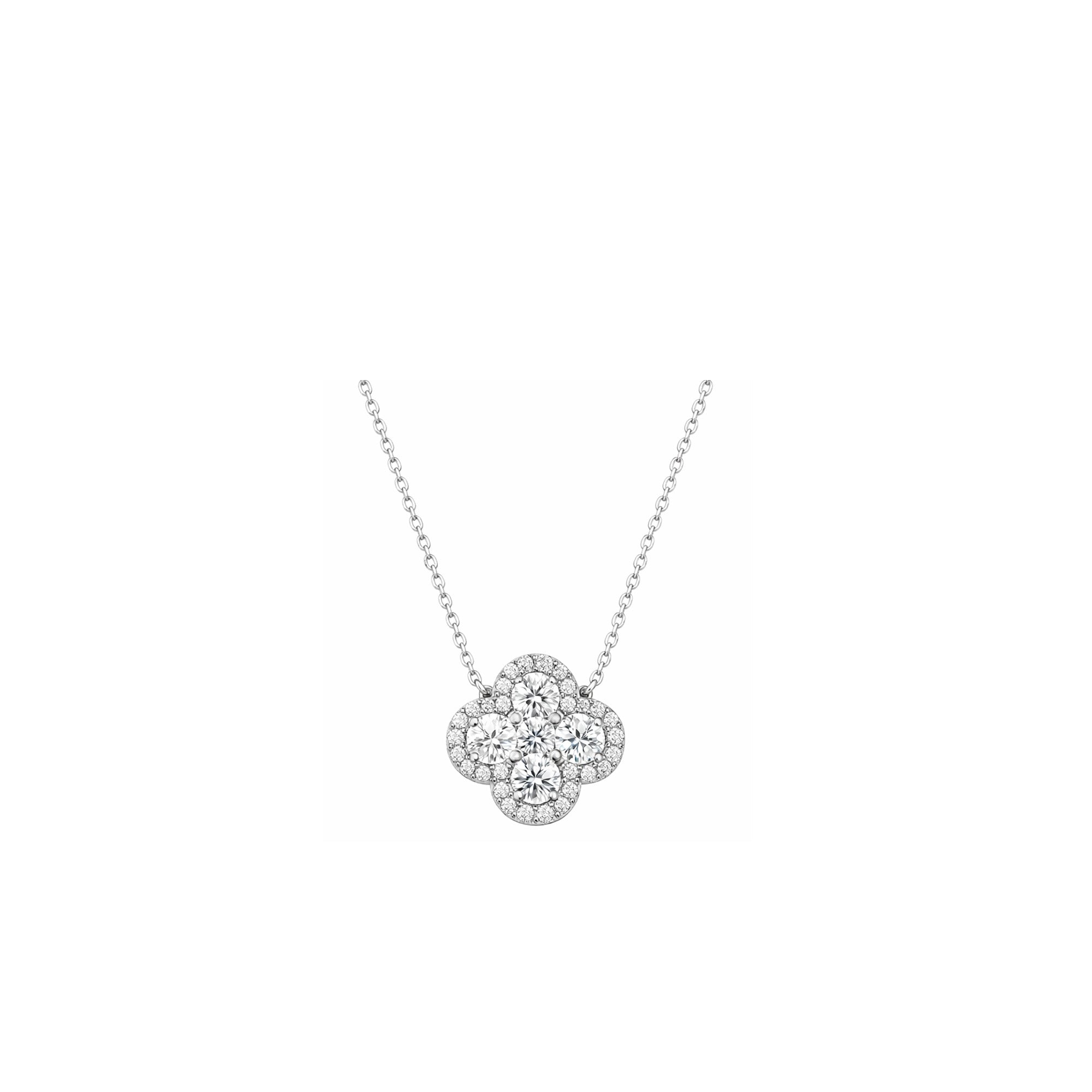 18K Four Leaf Clover Halo Diamond Necklace