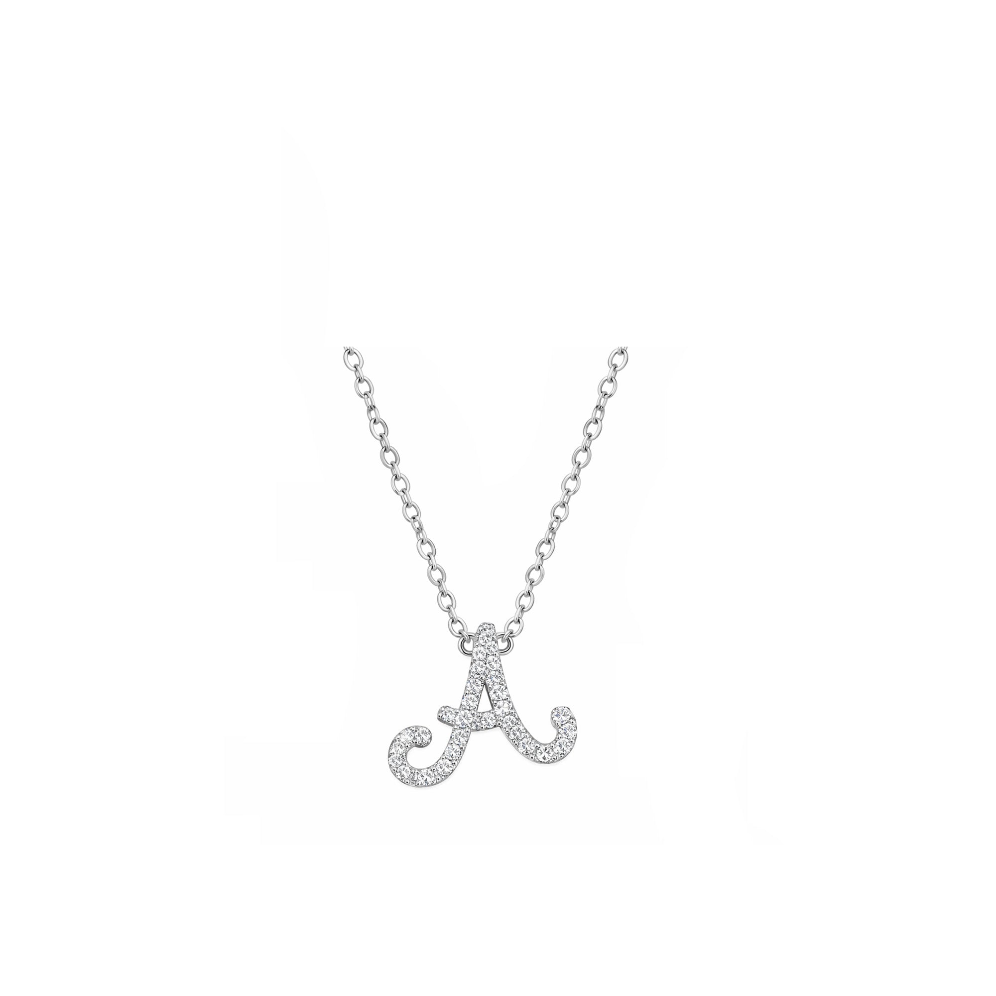 18K White Gold Cursive Letter A Diamond Necklace