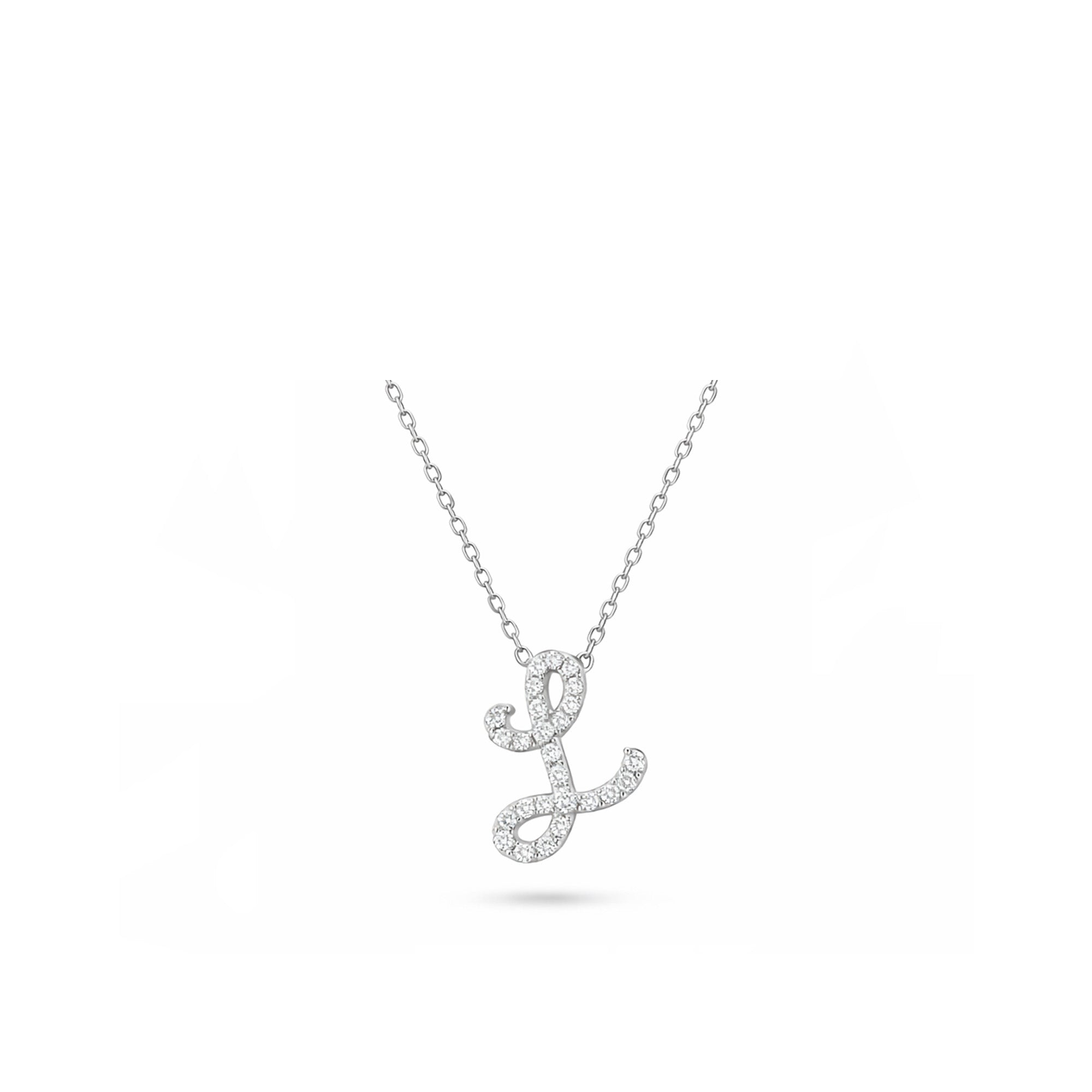 18K White Gold Cursive Letter L Diamond Necklace