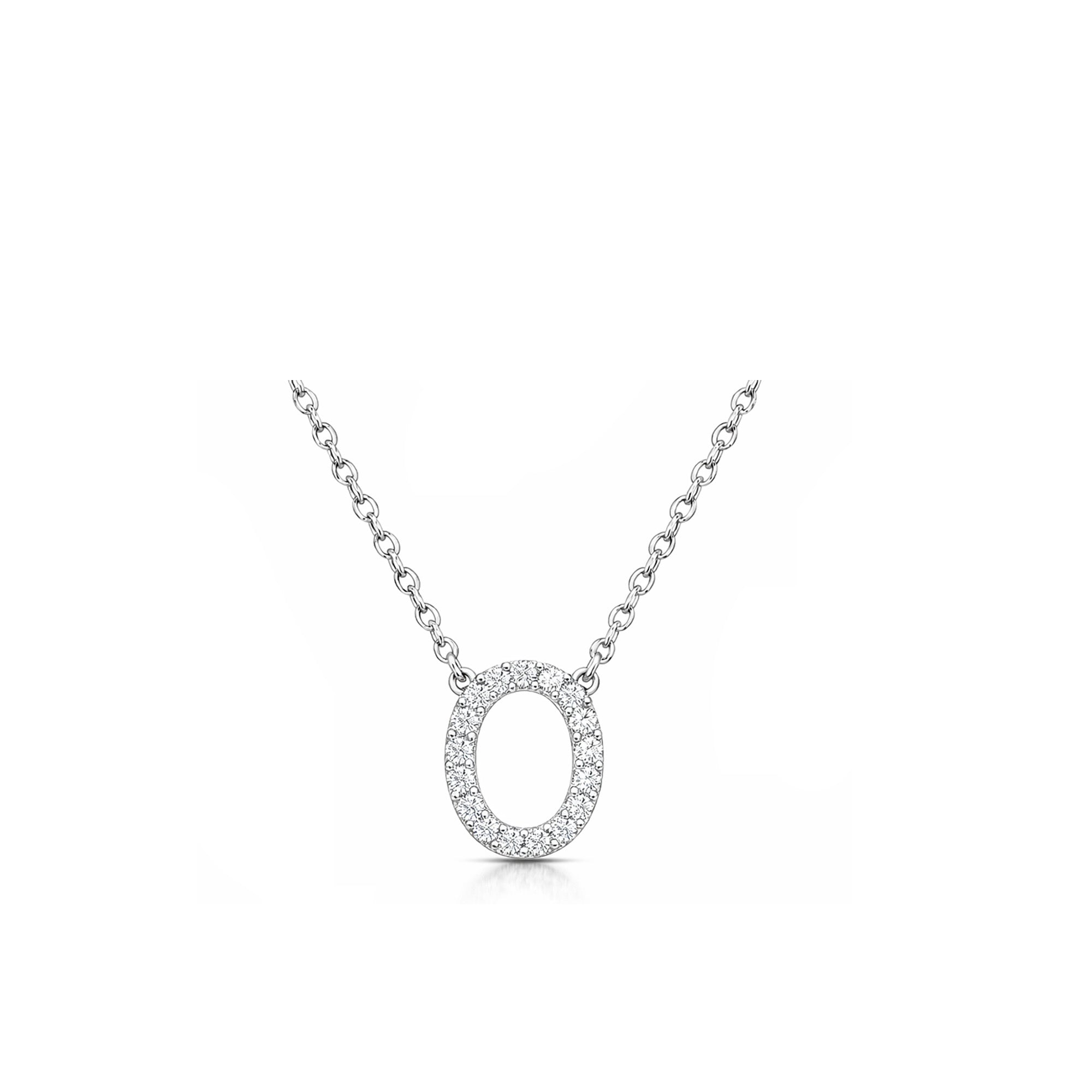 18K White Gold Cursive Letter O Diamond Necklace