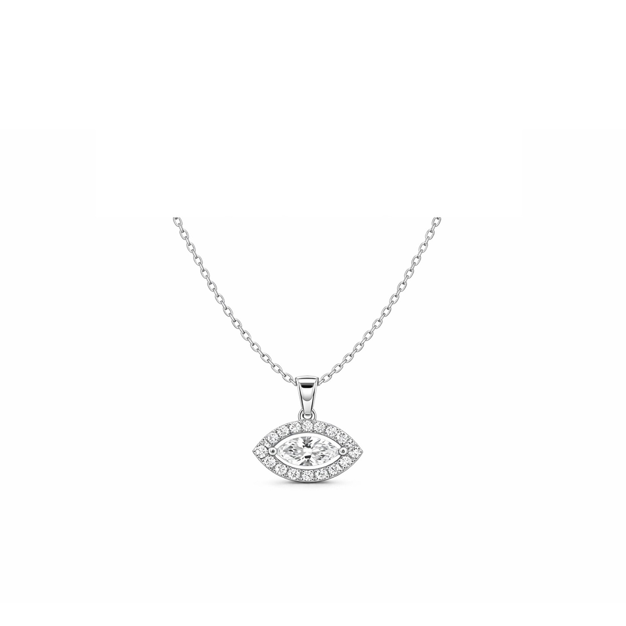 18K White Gold Marquise Halo Diamond Necklace
