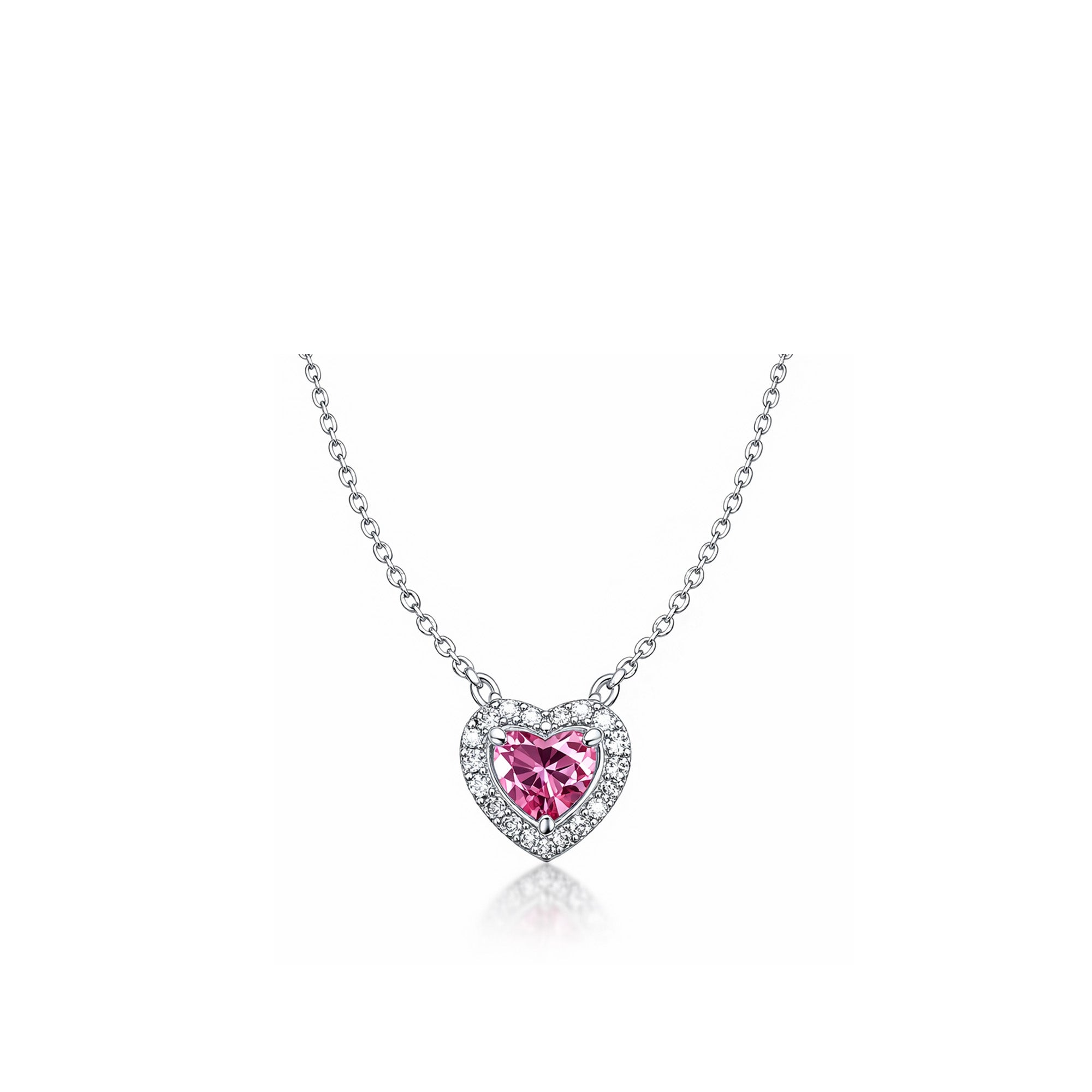 18K Sparkling Pink Tourmapne Heart Halo Diamond Necklace