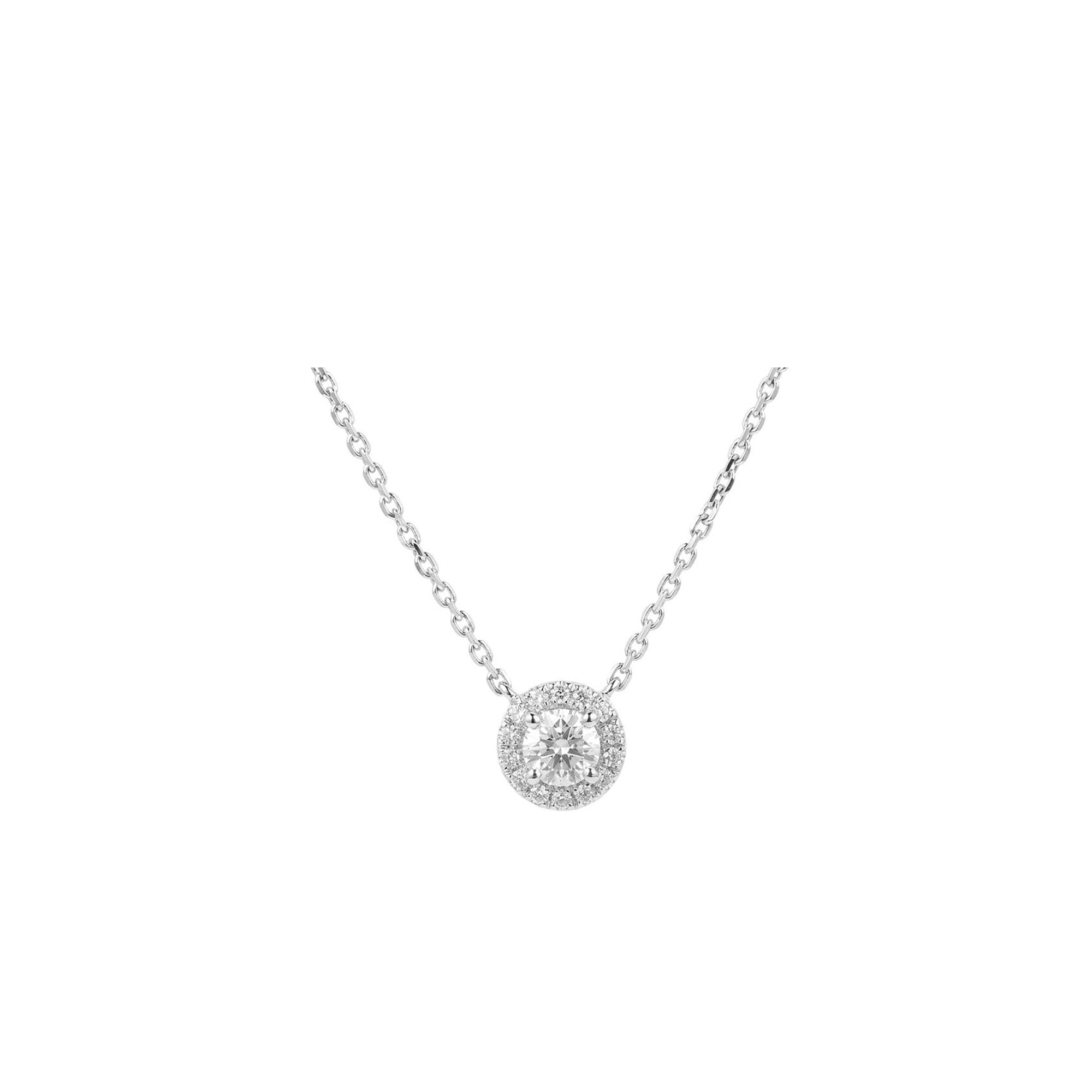 Classic Round Halo Pendant Diamond Necklace