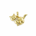 18K Yellow Gold Two Cat Pendant with Diamond Eyes & Bow