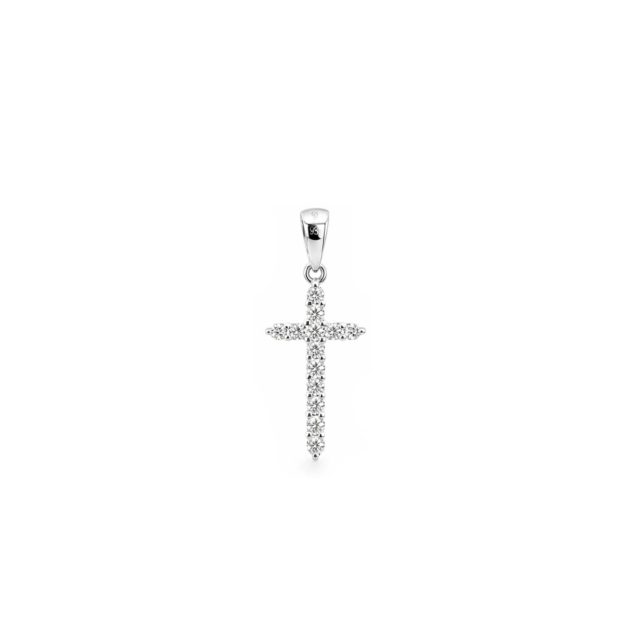 18K White Gold Classic Pave Diamond Cross Pendant
