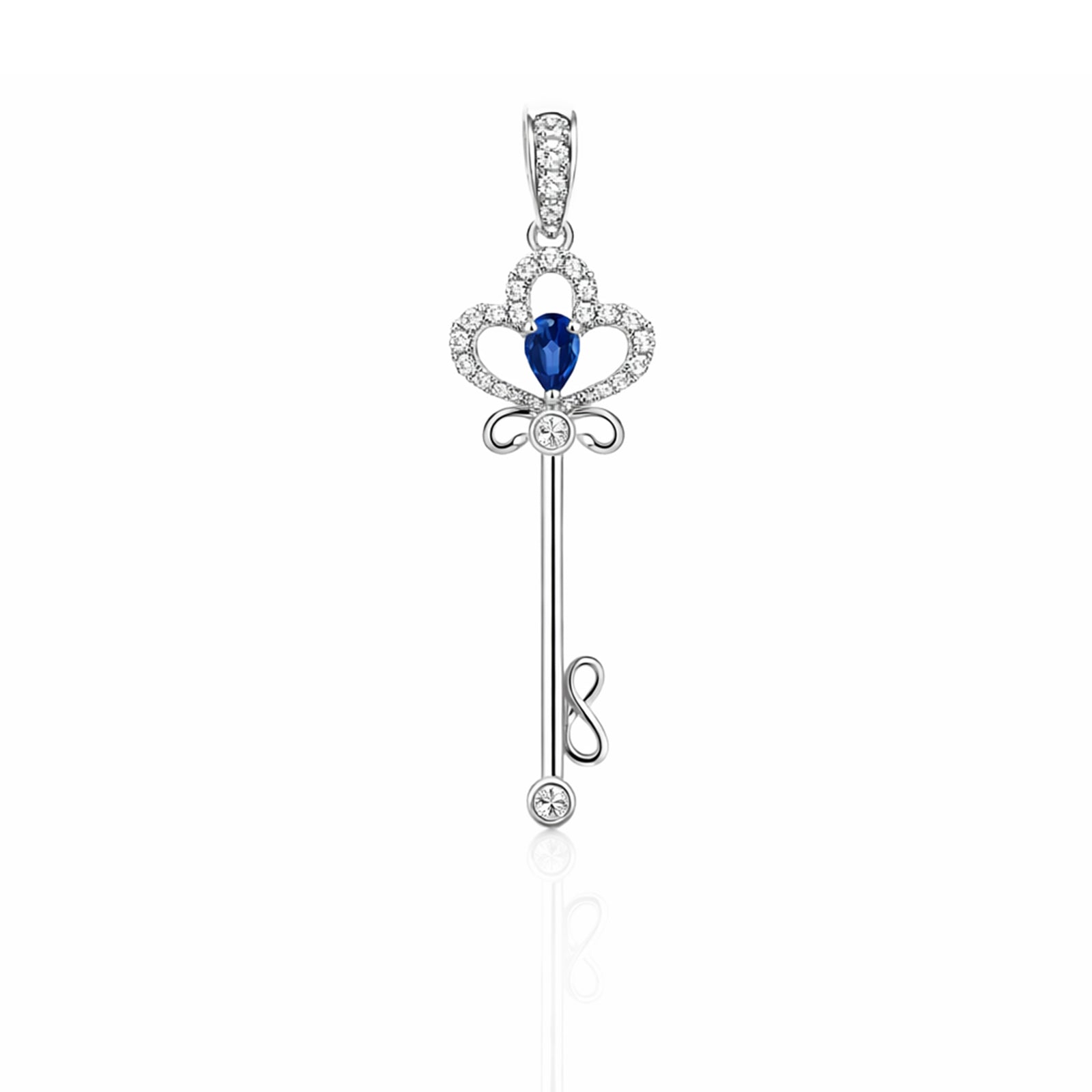 18K Blue Sapphire Crown Key Pendant