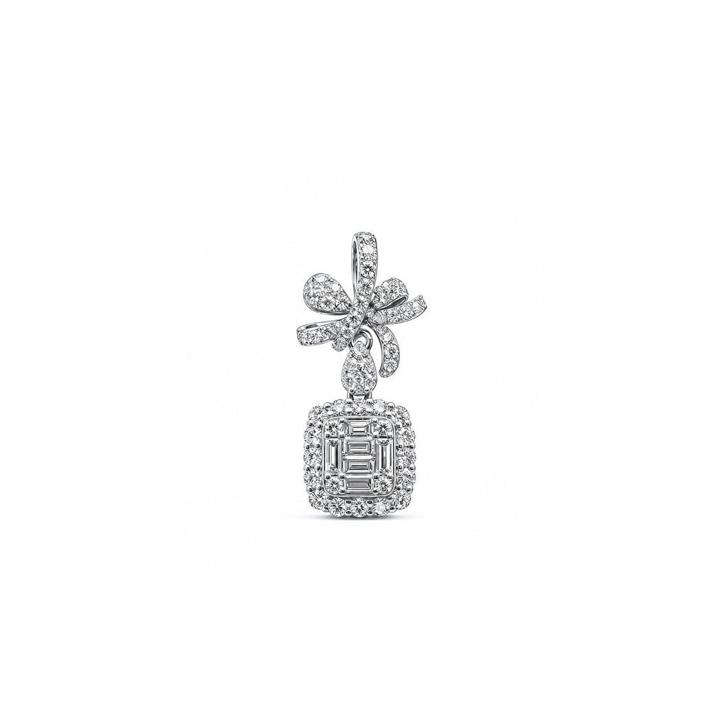 Whimsical Diamond Bow Drop Diamond Pendant