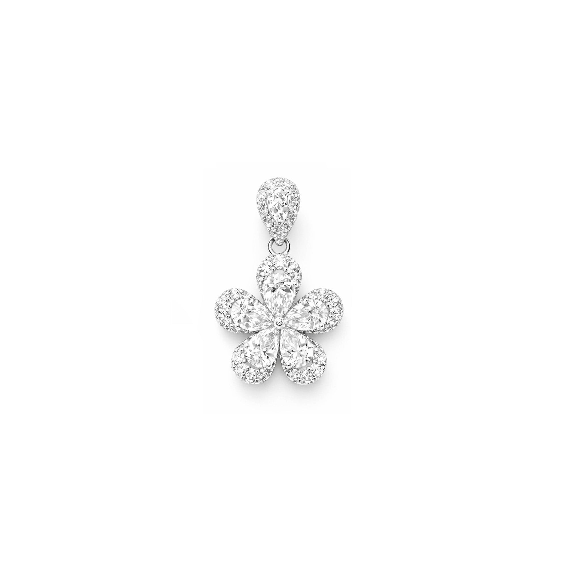 18K Pear Cut Diamond Halo Flower Pendant
