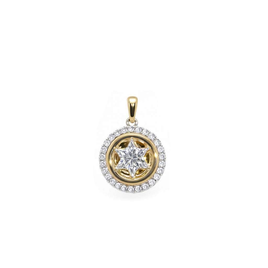 18K 双色金钻石星形吊坠