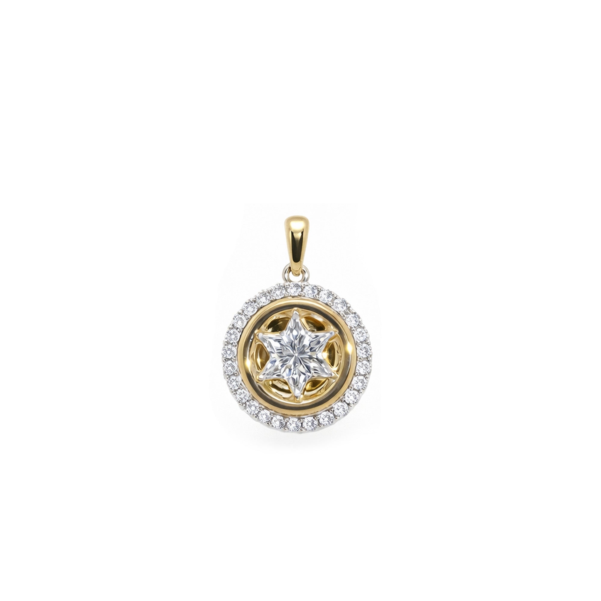 18K Two Tone Gold Diamond Star Pendant