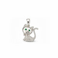 18K White Gold Diamond Cat Pendant with Green Eyes