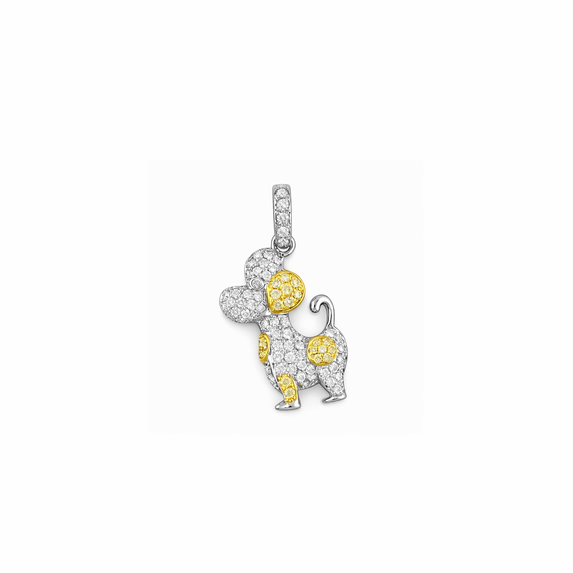 18K White Gold Spotted Dog Pendant with Yellow Diamonds