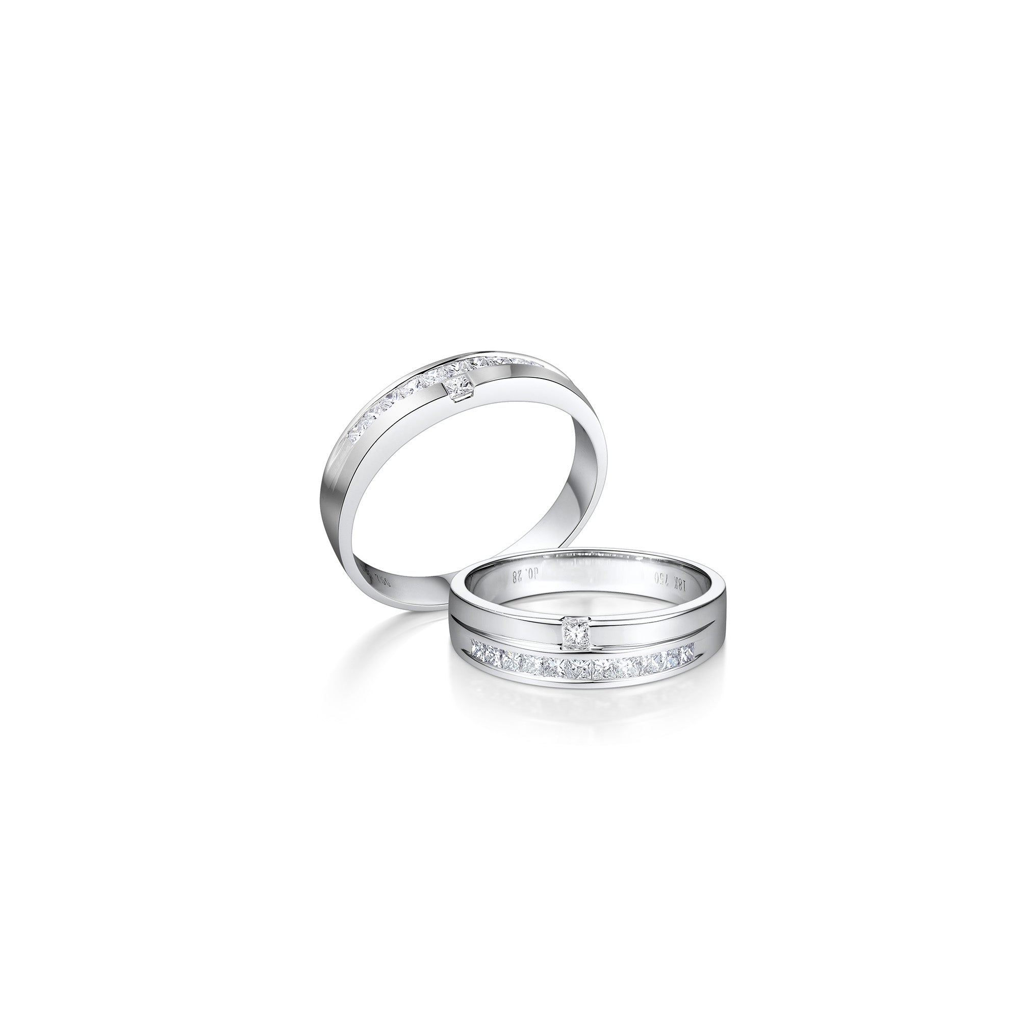 18K Infinity Channel Princess Diamond Wedding Ring Set