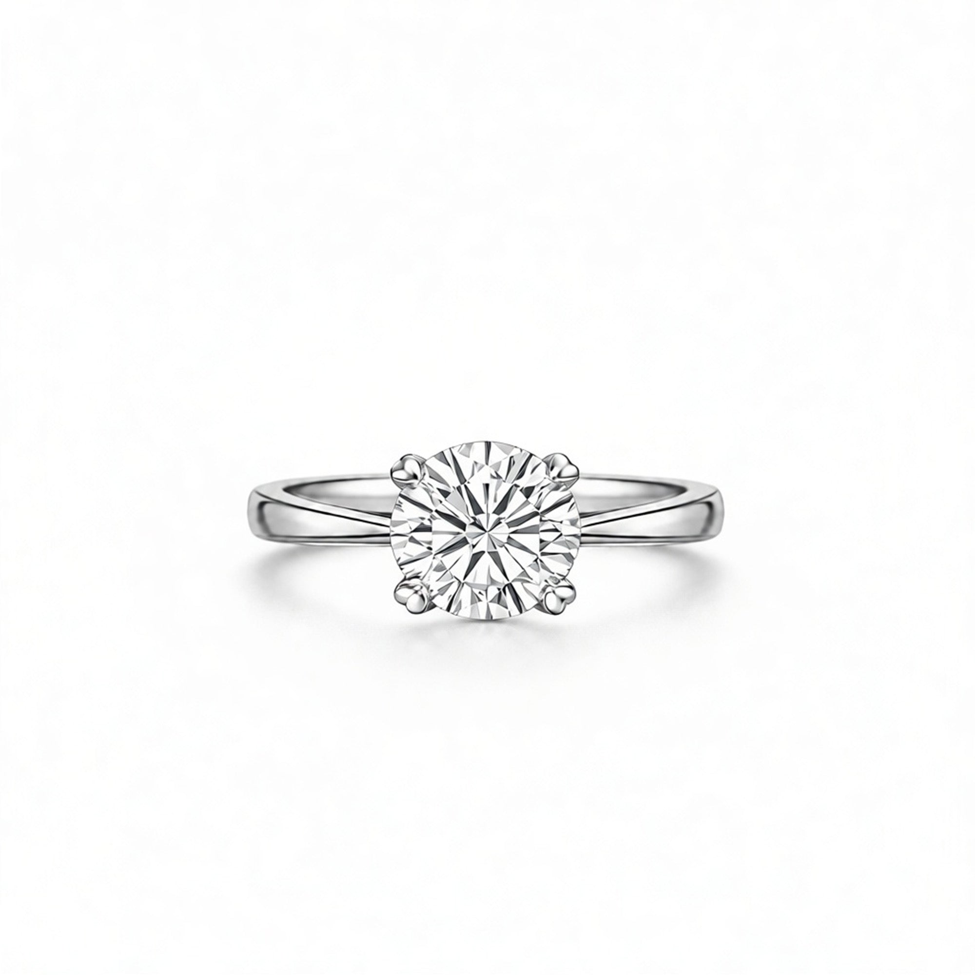 18K White Gold Round Cut Solitaire Engagement Ring| Classic 4-Prong Diamond Ring