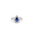 18K Pear Blue Sapphire Sppt Shank Halo Ring
