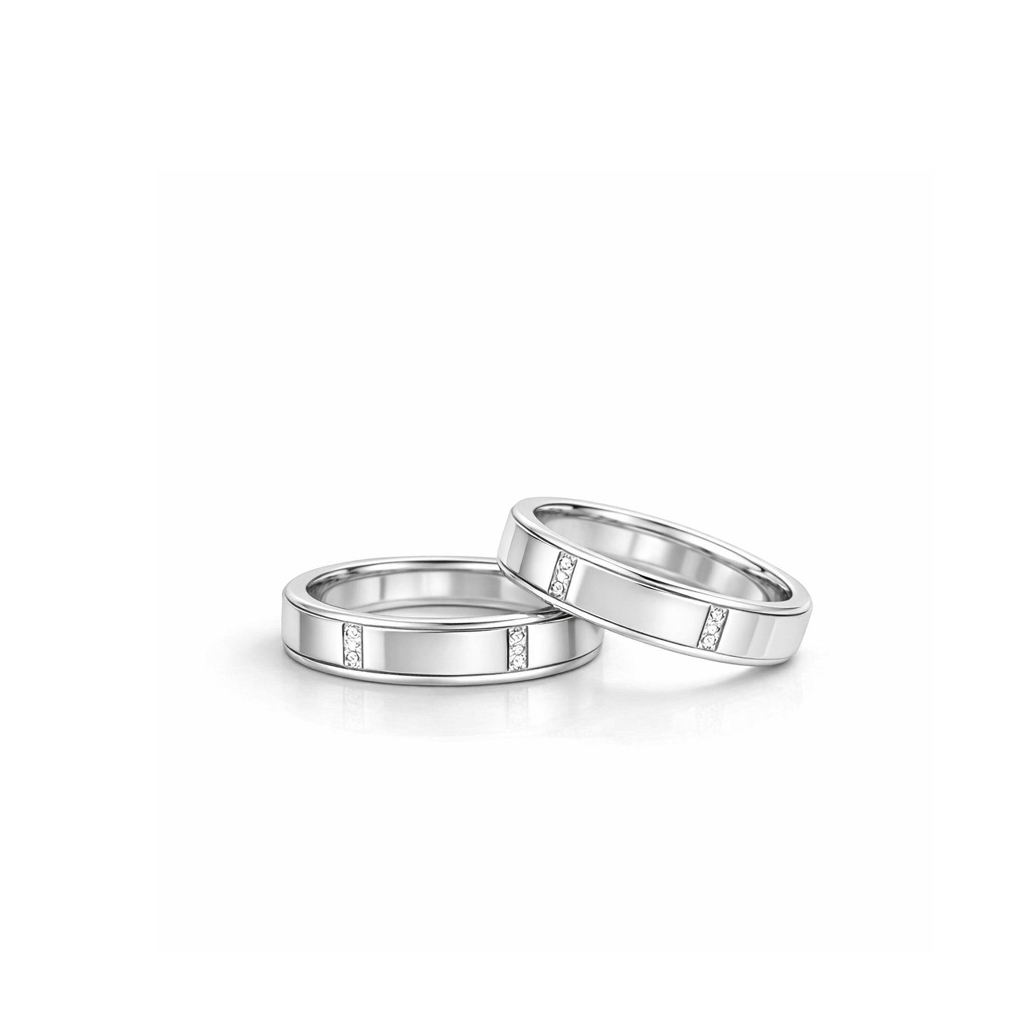 Milestone Bar Diamond Matte center with High-Polish stepped edges Wedding Ring Set