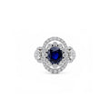 18K White Gold Oval Blue Sapphire Ring with Double Diamond Halo