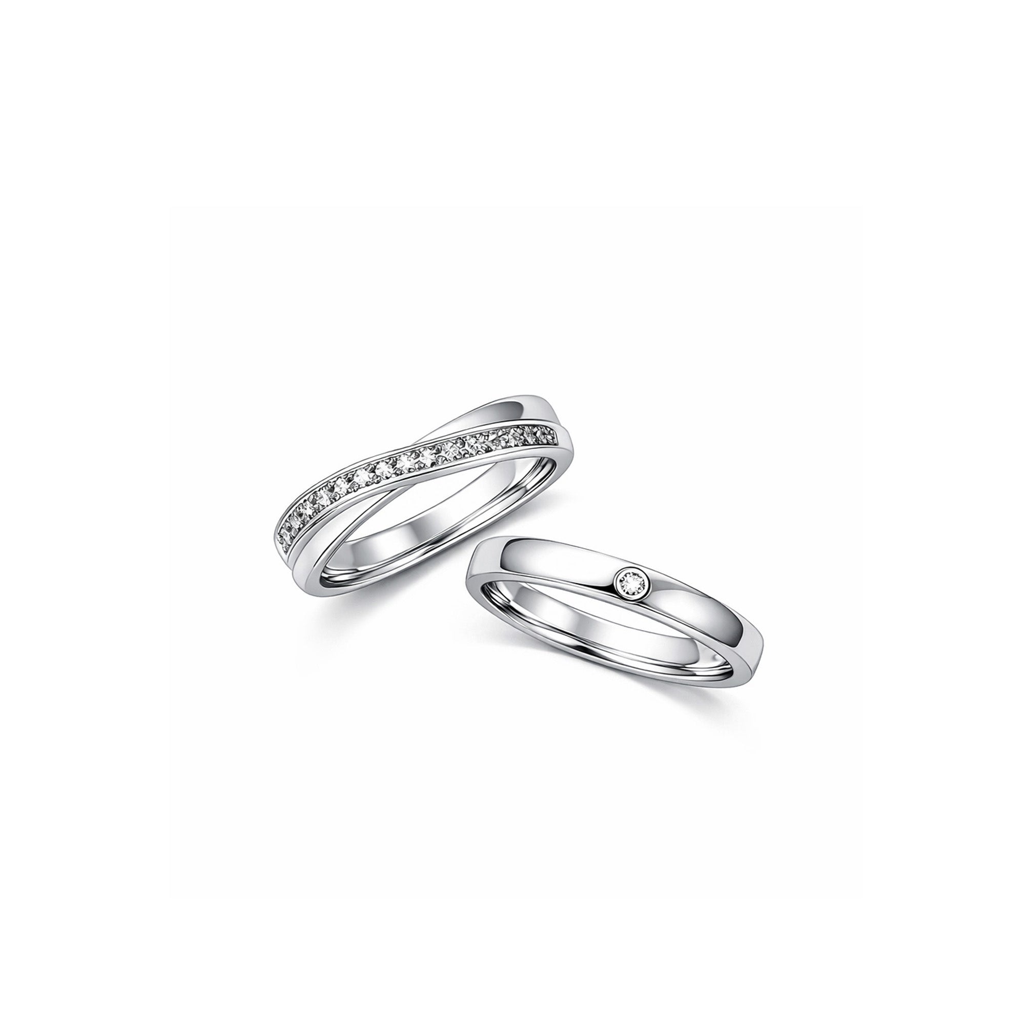 18K Crossover Wedding Bands ¨C Infinity Twist Crossover Wedding Ring Set with Pave and Bezel-Set Diamonds