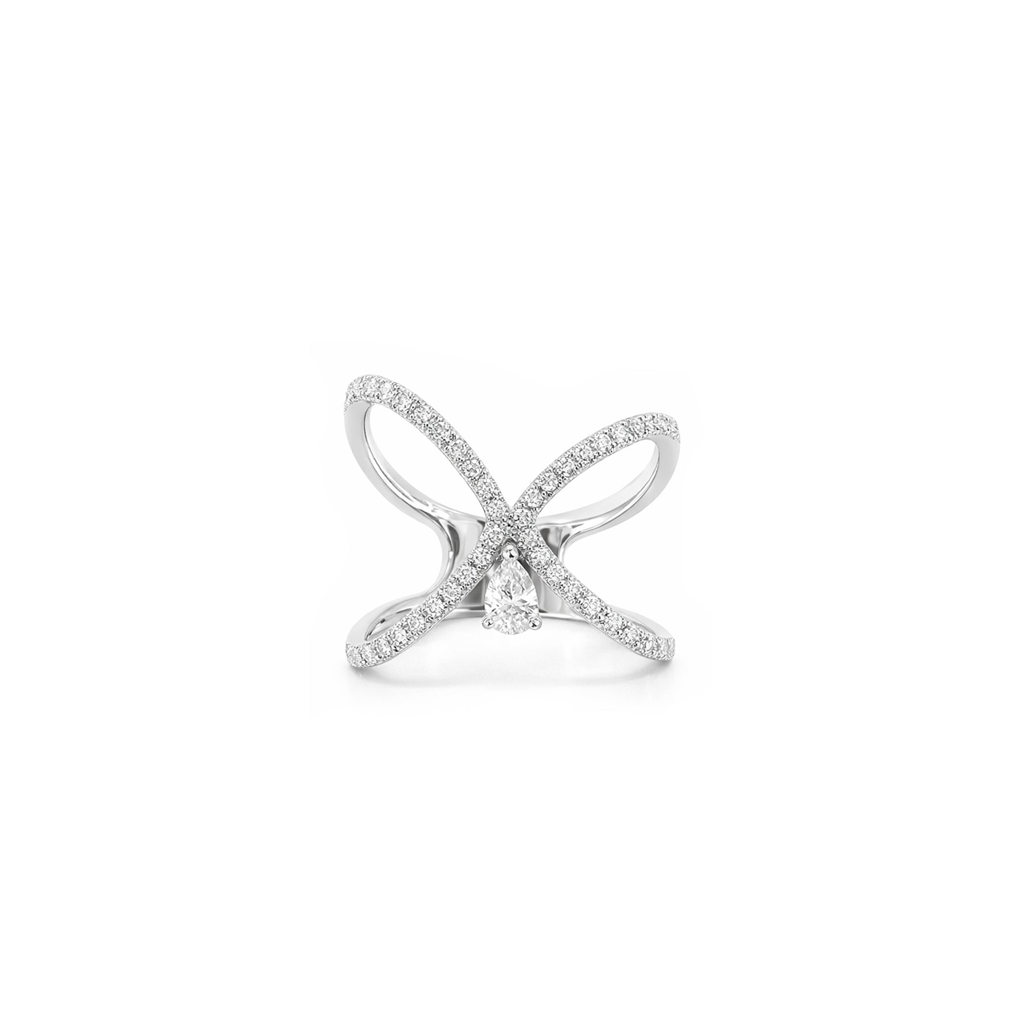 18K Pear Diamond Crossover X Diamond Ring