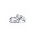 18K Gold Mixed-Metal Matching Wedding Bands ¨C Couples Set featuring White Gold 0.03ct Solitaire and Rose Gold Pave Channel-Set Diamond Bands
