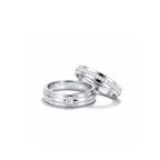 18K Gold Mixed-Metal Matching Wedding Bands ¨C Couples Set featuring White Gold 0.03ct Solitaire and Rose Gold Pave Channel-Set Diamond Bands