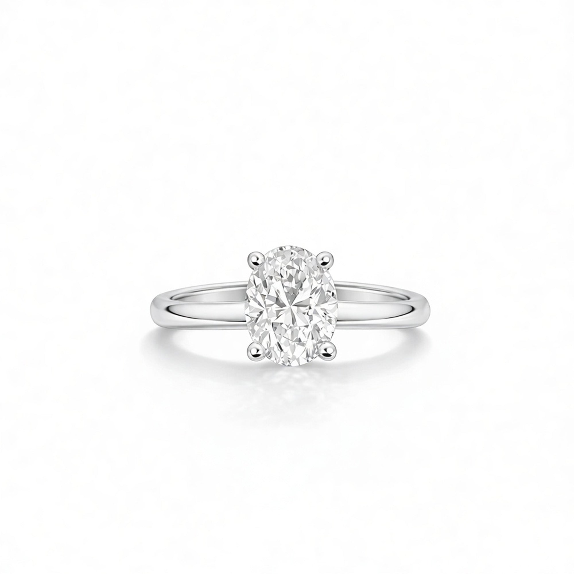 18K White Gold Oval Cut Solitaire Engagement Ring| Slender 4-Prong Diamond Ring