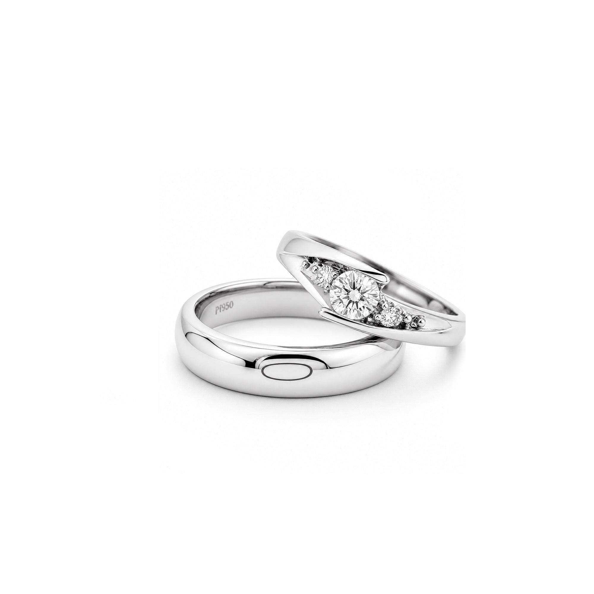 Infinity Curve White Gold Diamond Wedding Band Set