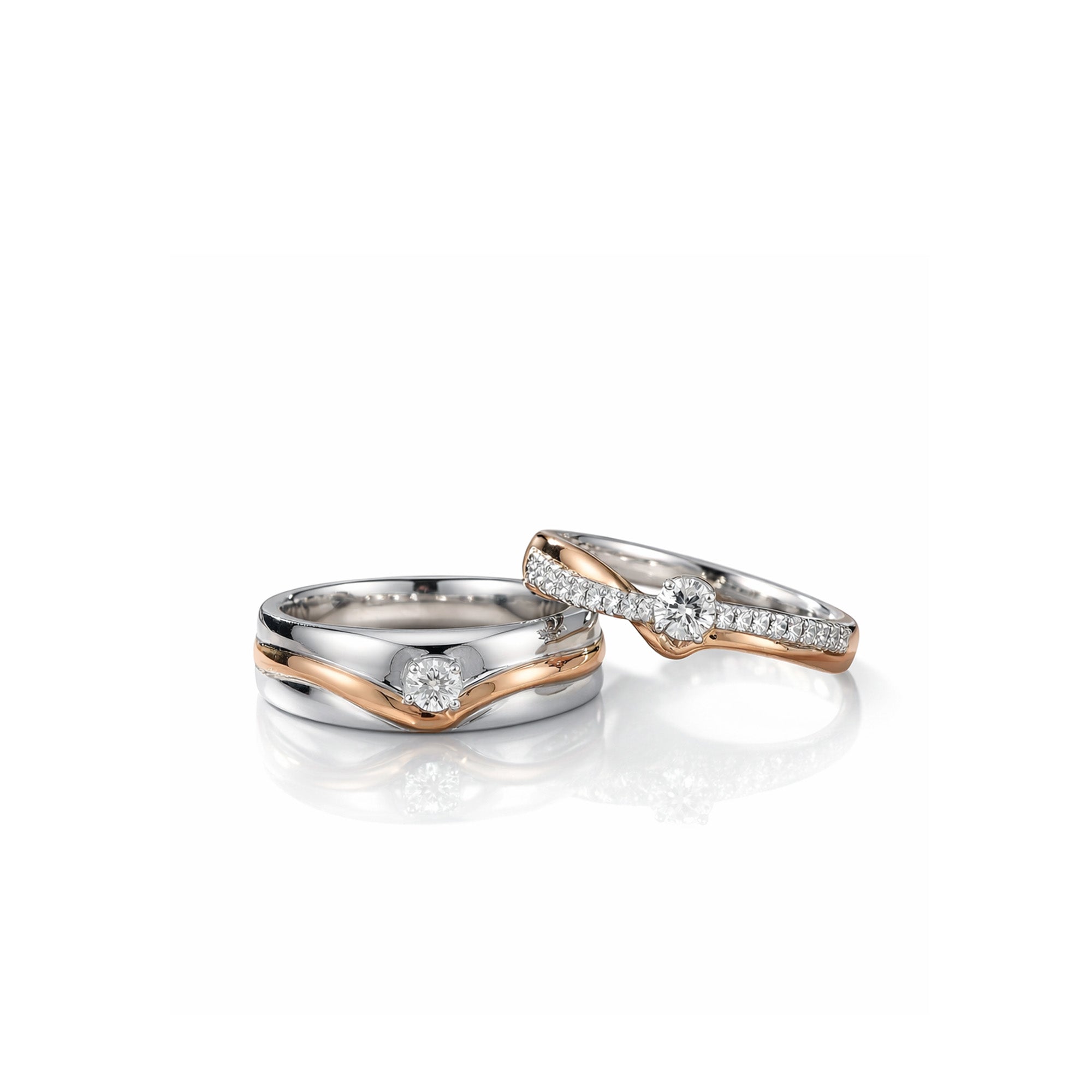 The "Harmonious Paths" Two-Tone Chevron Diamond Wedding Set