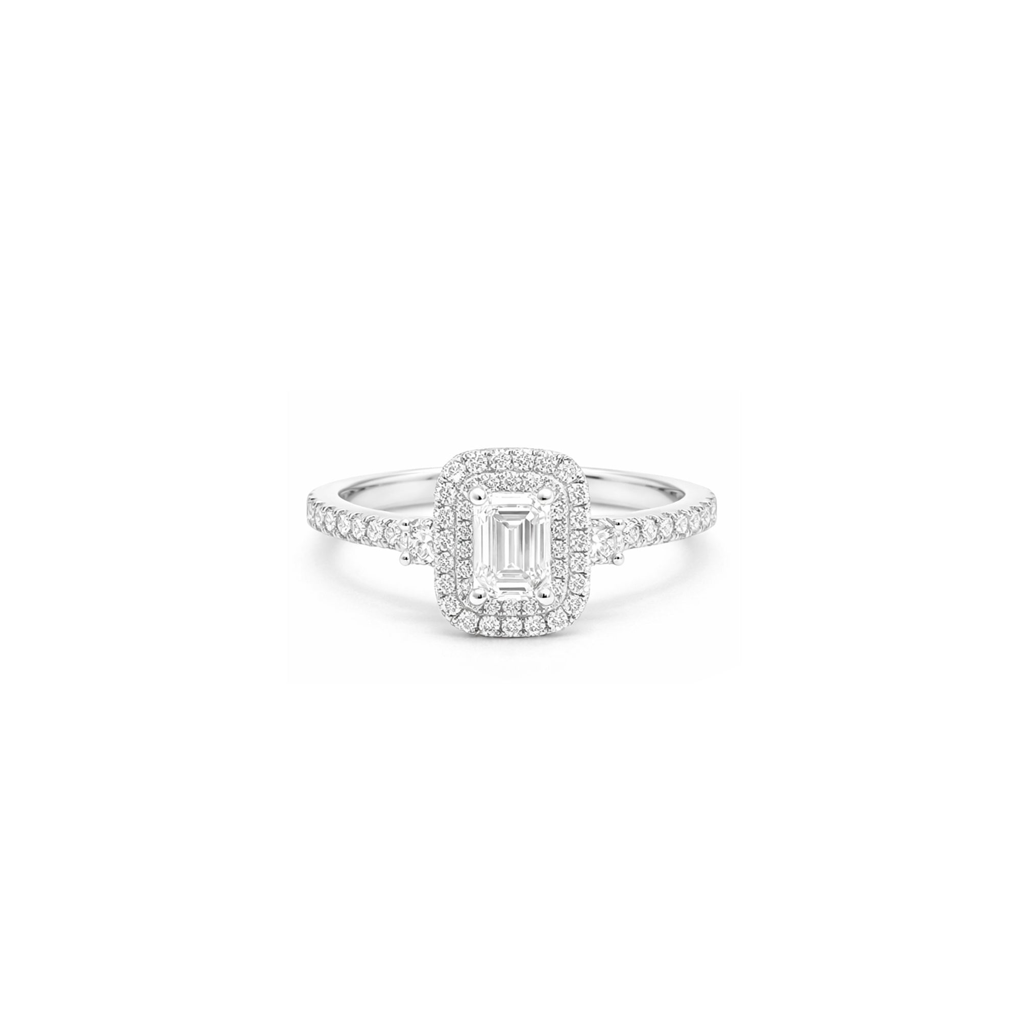 18K Emerald Cut Diamond Halo Diamond Engagement Ring