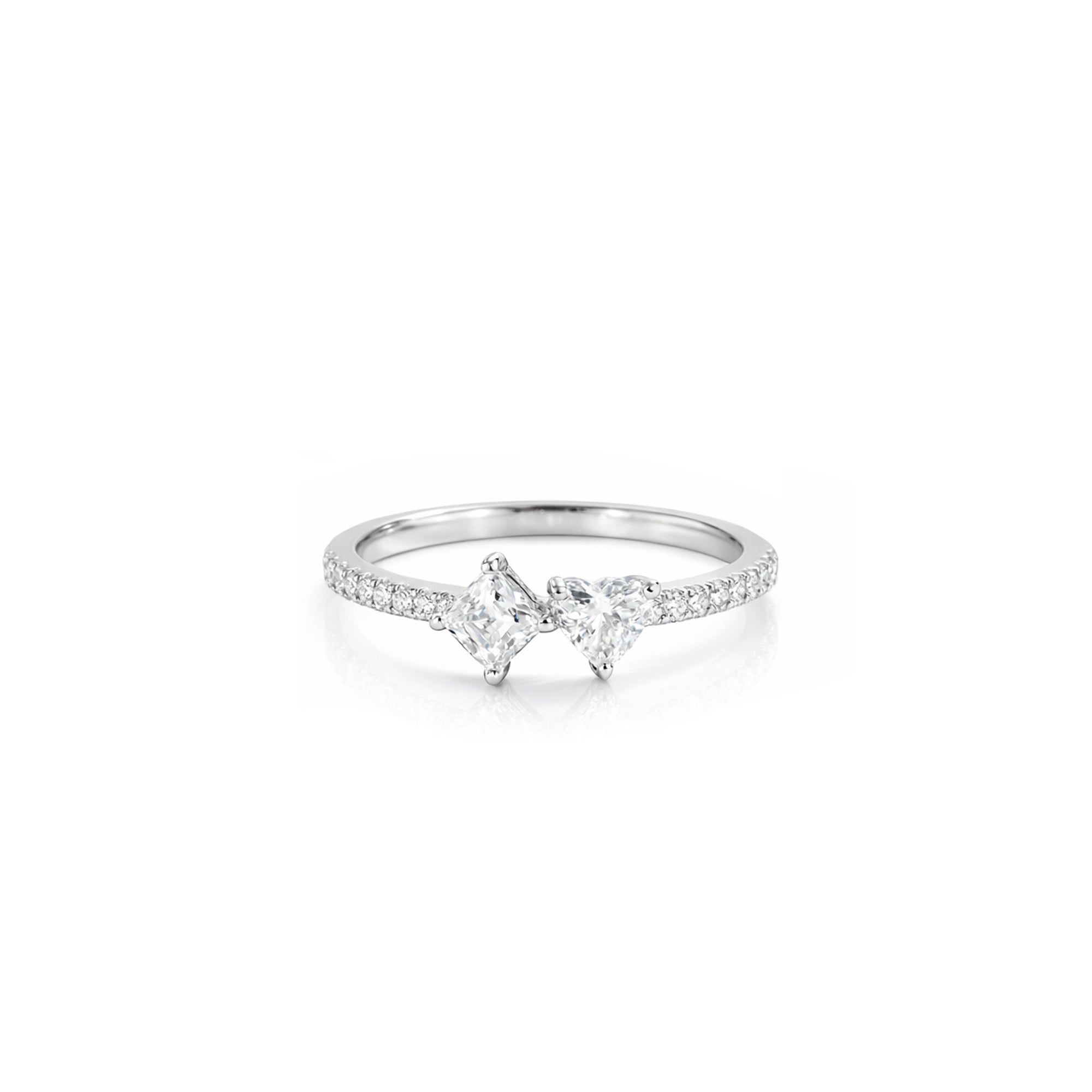 18K Heart and Princess Cut Two Stone Diamond Ring