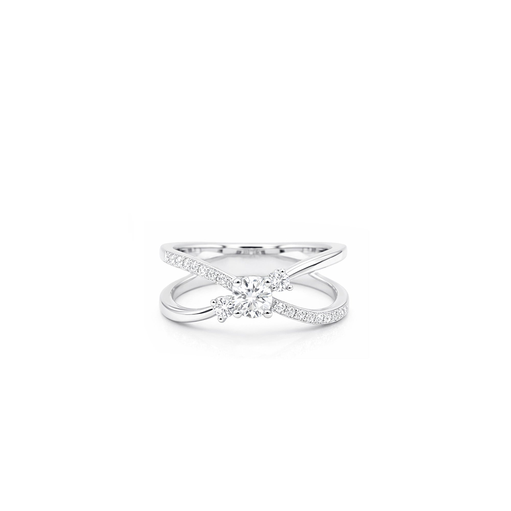 18K Three Stone Diamond Crossover Ring