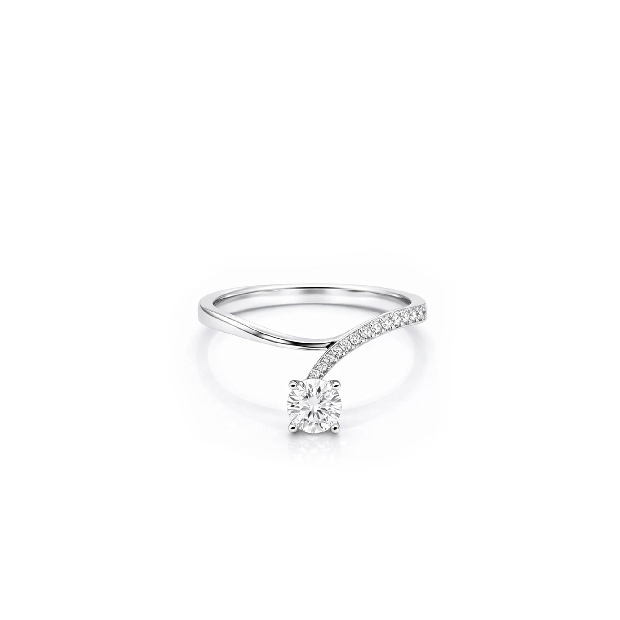 18K Curved Pave Solitaire Diamond Ring