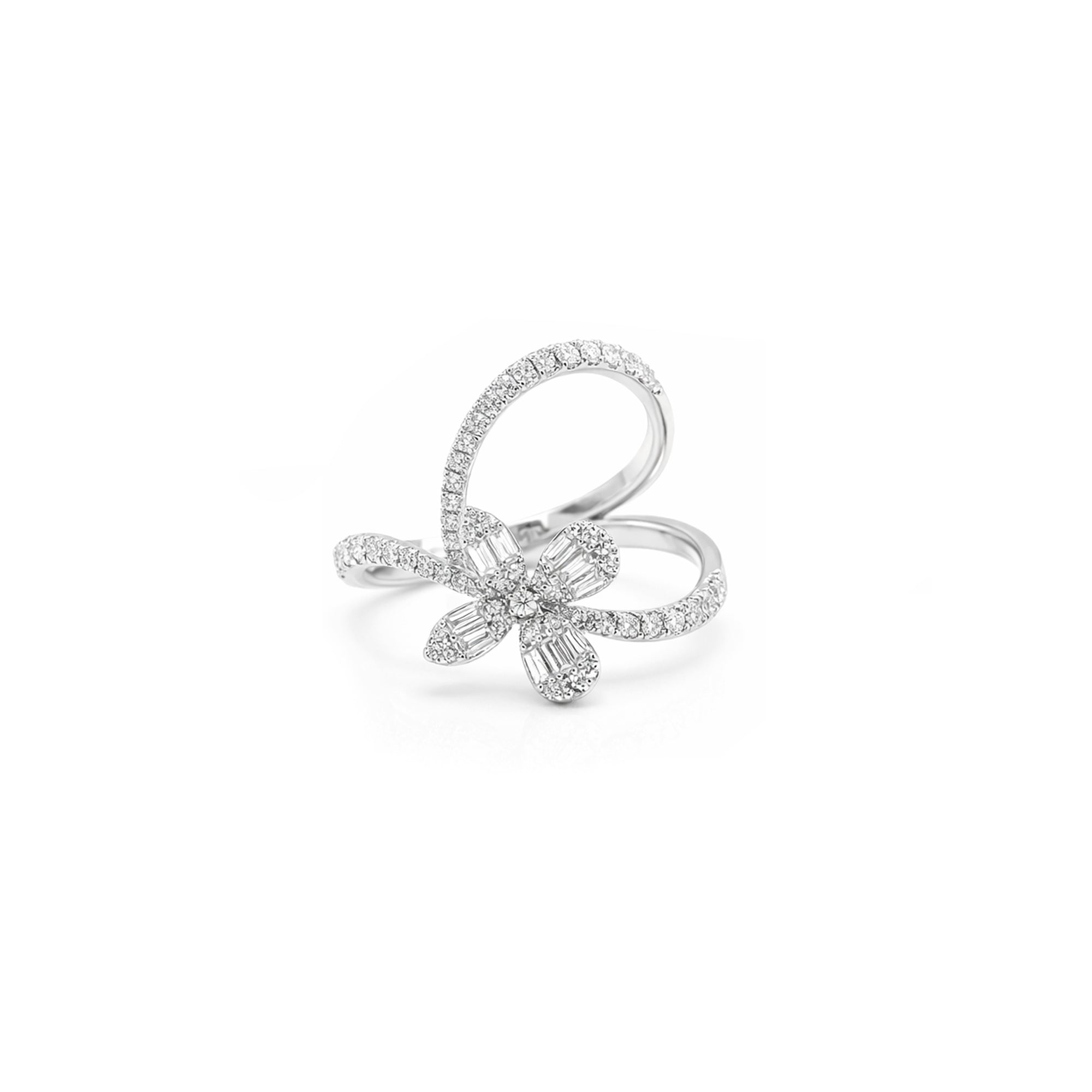 18K Baguette Diamond Flower Statement Ring