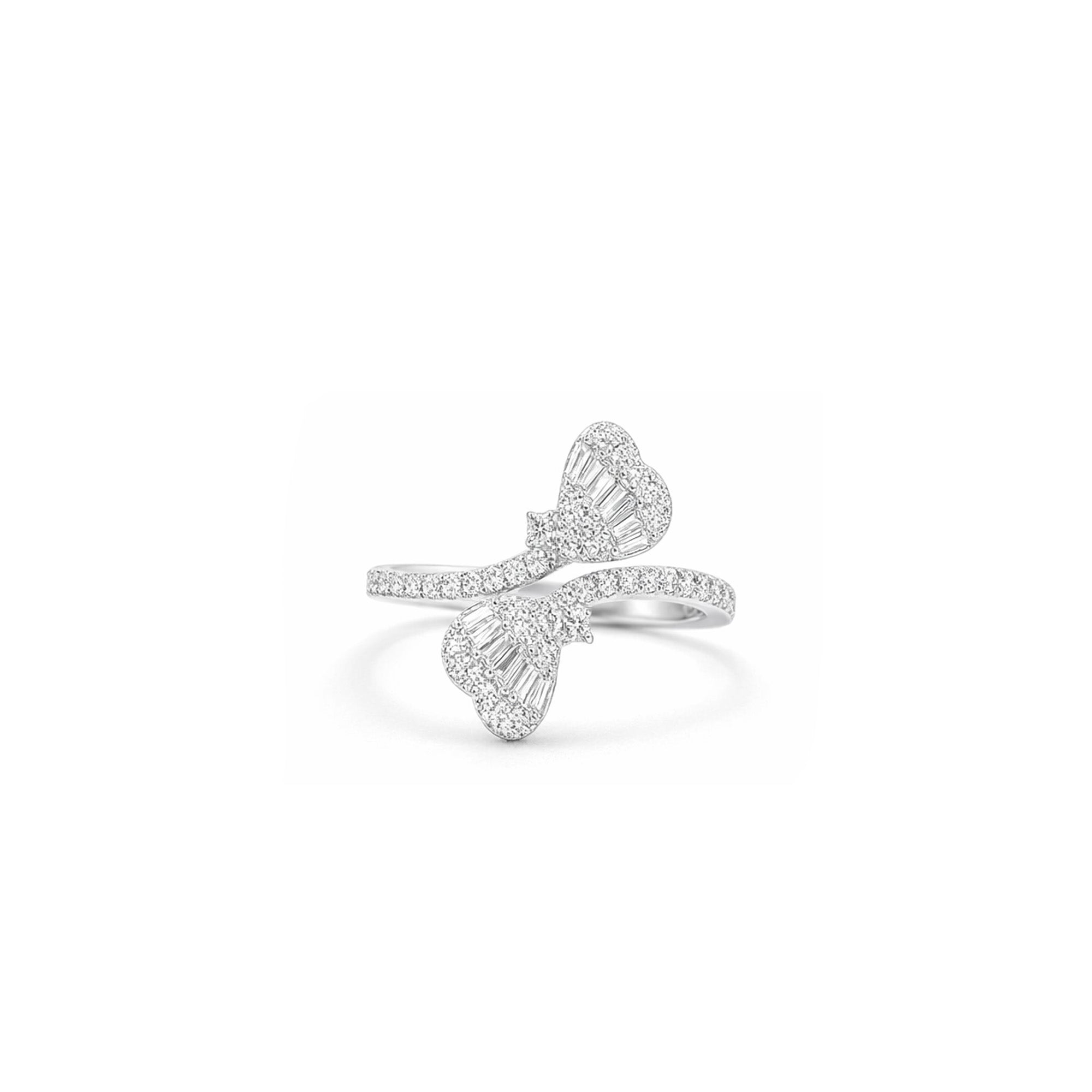 18K Double Heart Bypass Diamond Ring