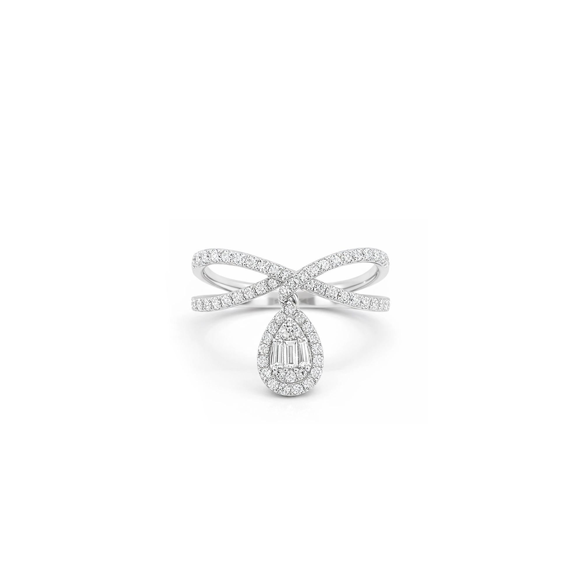 18K Pear Shape illusion Crossover Diamond Ring