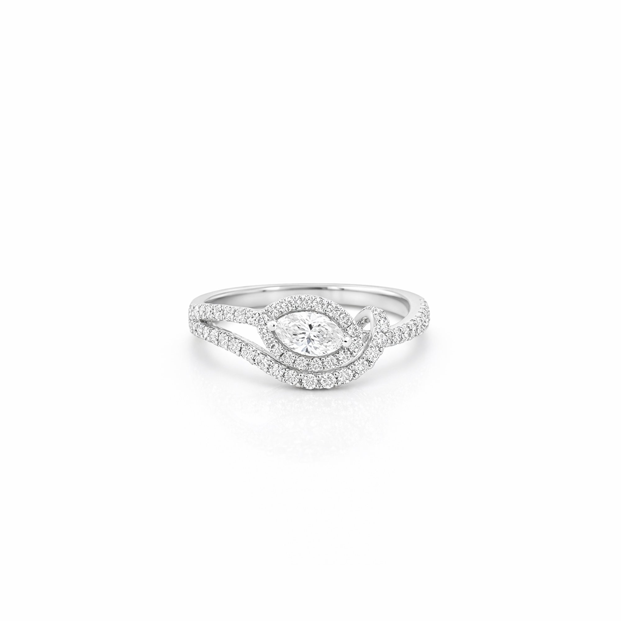 18K Halo Marquise Twisted Split Shank Diamond Ring
