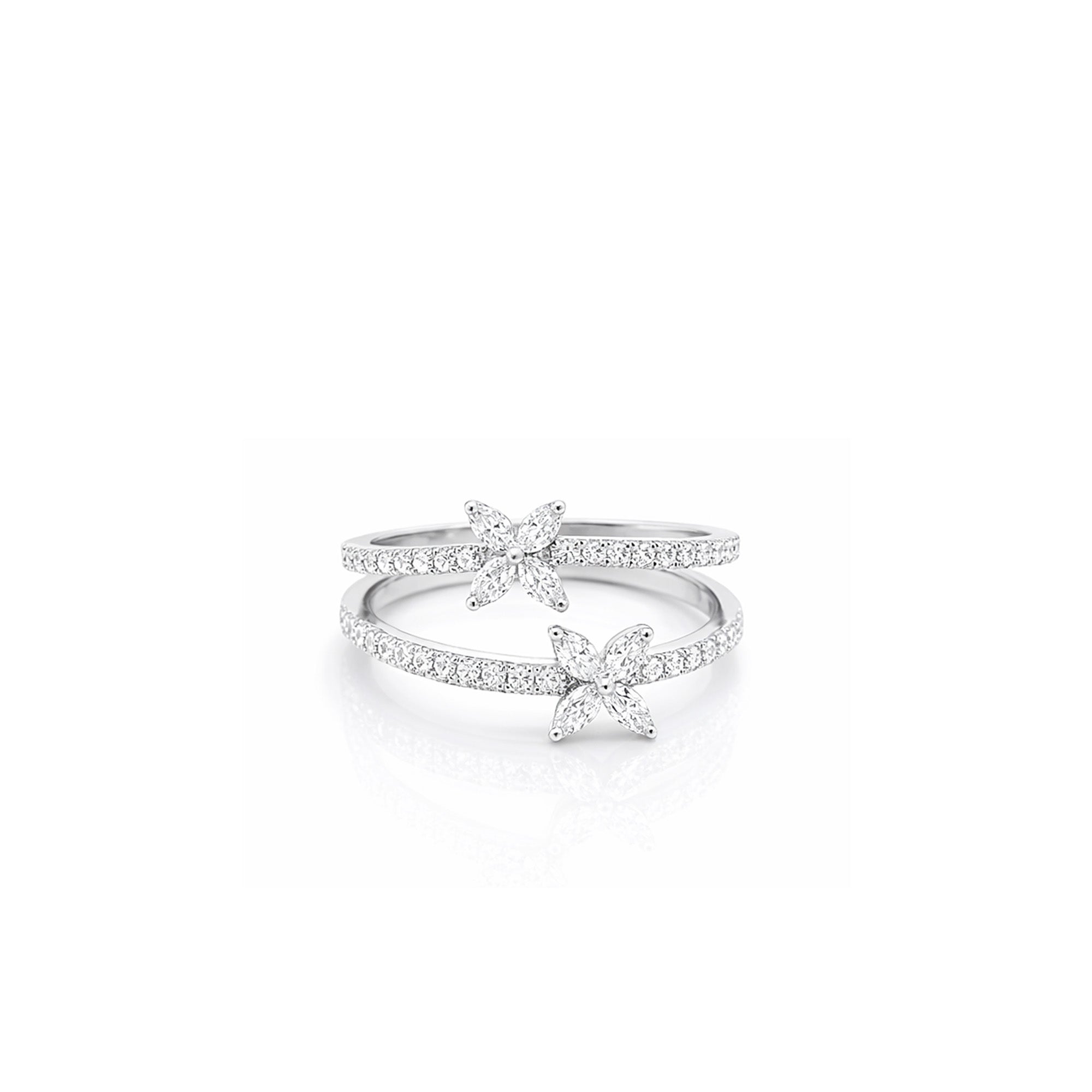 18k Double Band Flower Diamond Ring