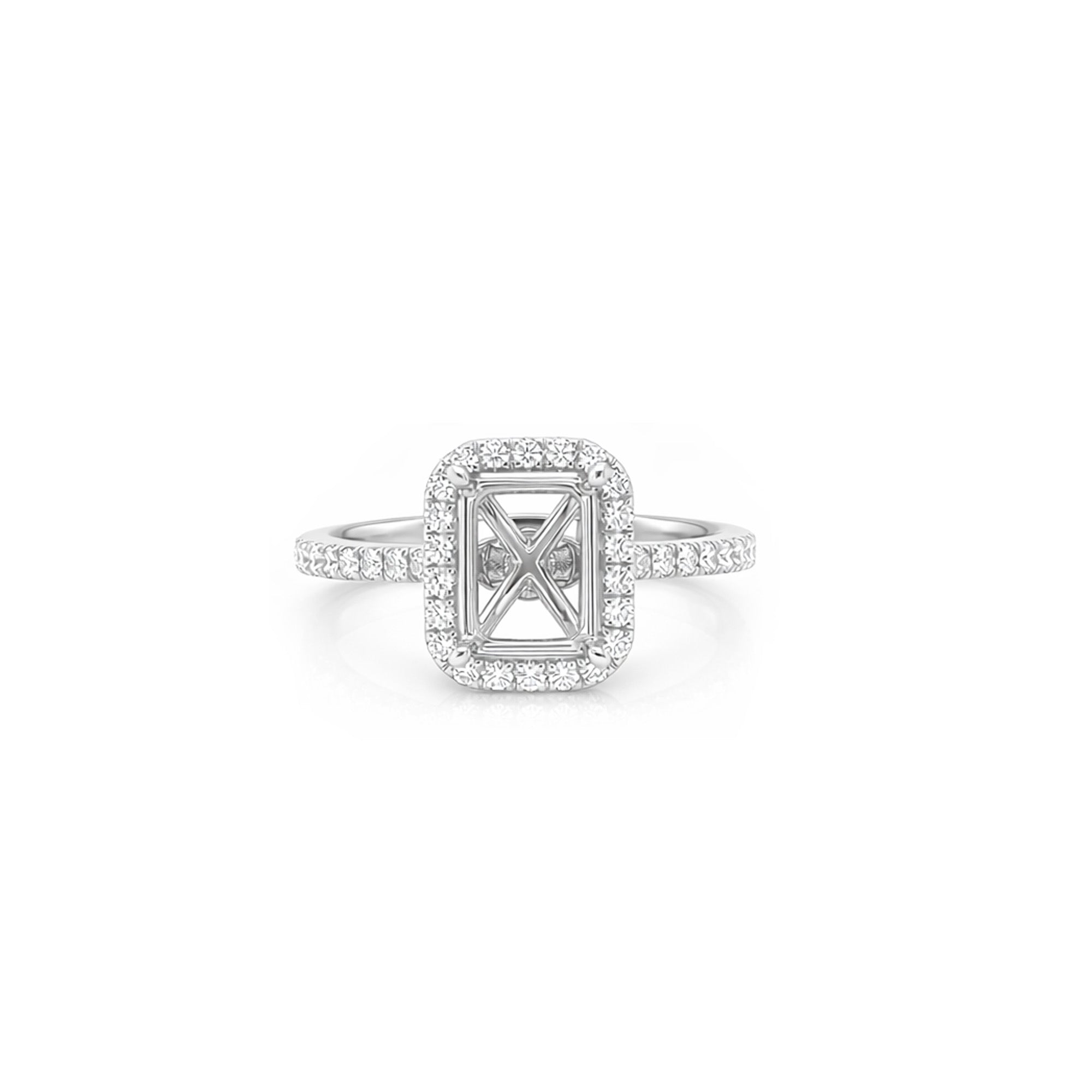 18K Pave Halo Promise Ring Diamond Setting (For 2ct)