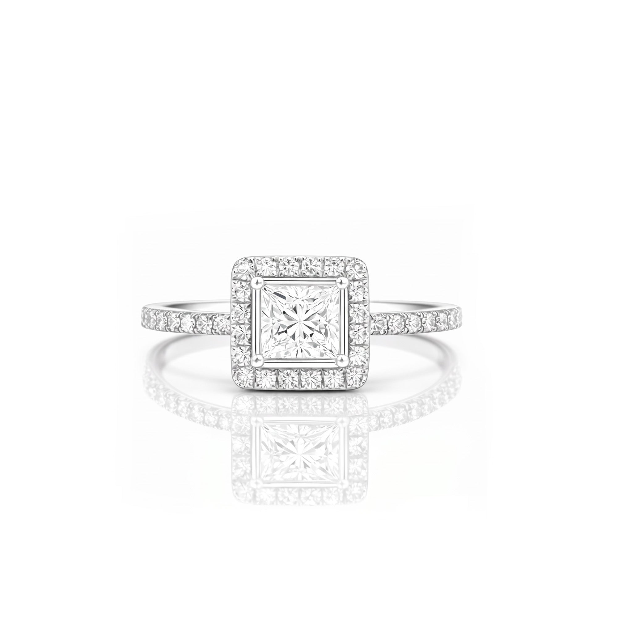 Brilliant Princess Cut Halo Diamond Ring Setting (For 2ct)