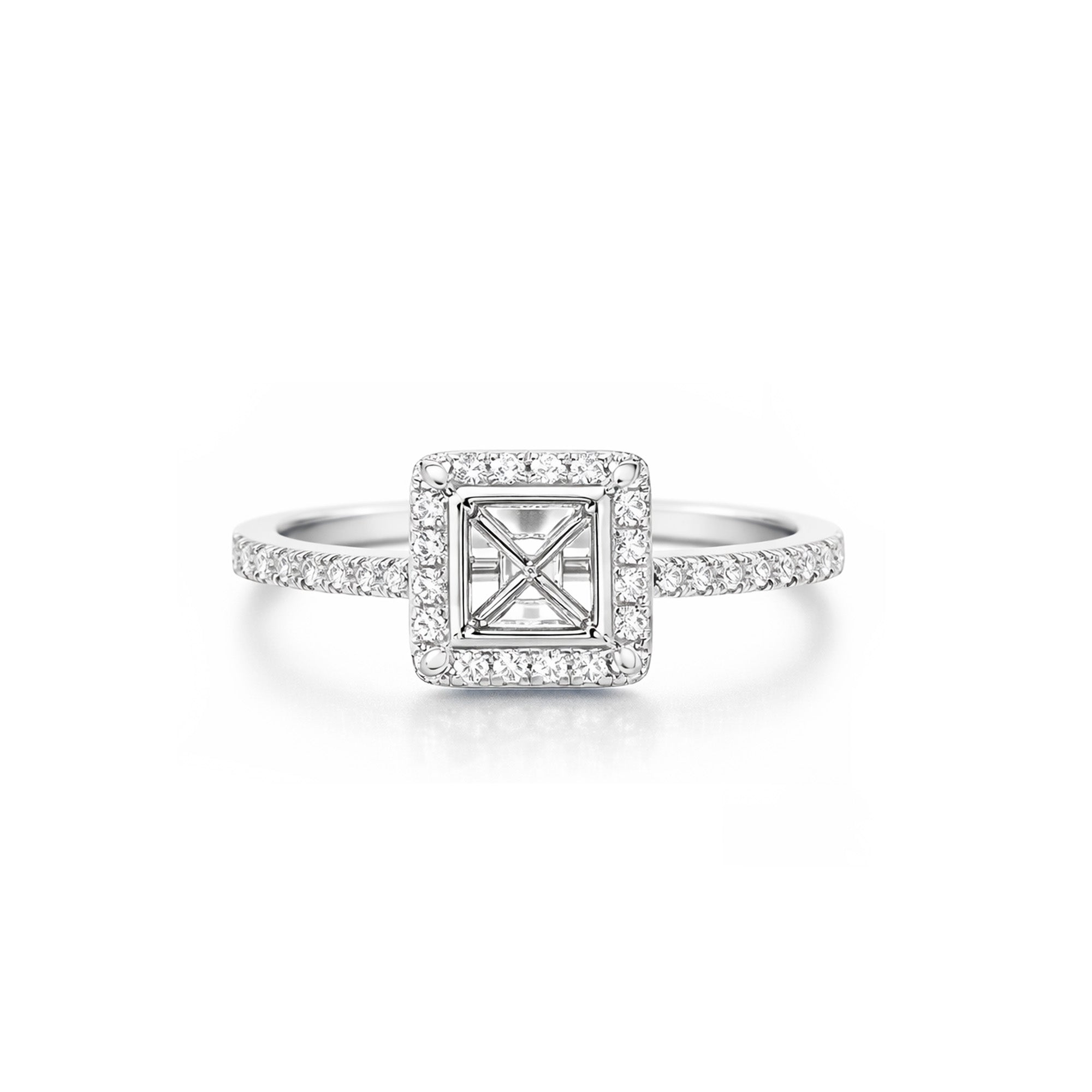 Brilliant Princess Cut Halo Diamond Ring Setting (For 2ct)