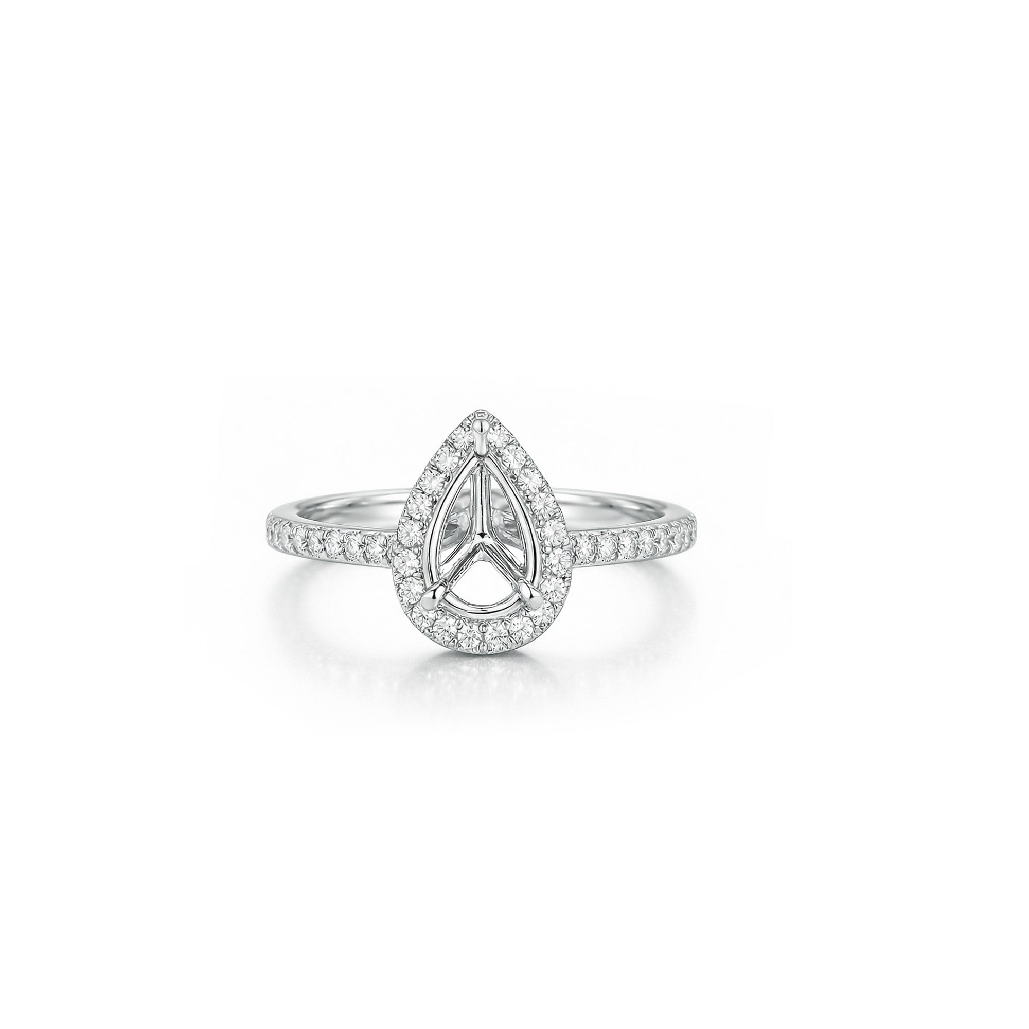 18K Teardrop Halo Ring Diamond Setting For 1.75ct to 2.50ct