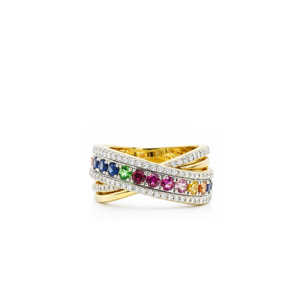 18K Rainbow Gold Crossover Ring