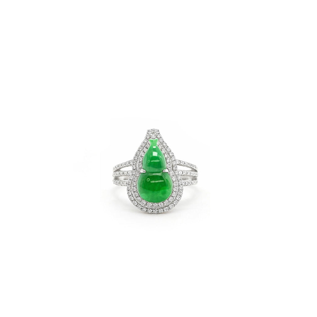 18K Lucky Green Jade Gourd Halo Ring