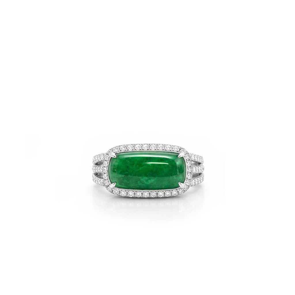18K Jade Rectangle Halo Ring
